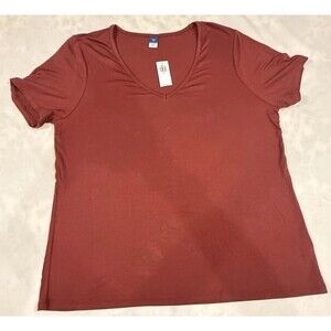 Old Navy Luxe Womens Brown/Rust Knit V-Neck Short Sleeve T-Shirt Size M‎